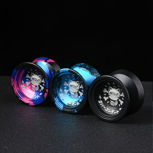 Professional Aluminum Alloy Spinning Top with Ball Bearing & 10 Colorful Cords - Sleek Black Design, Ideal for Teens & Adults, Includes Protective Gloves